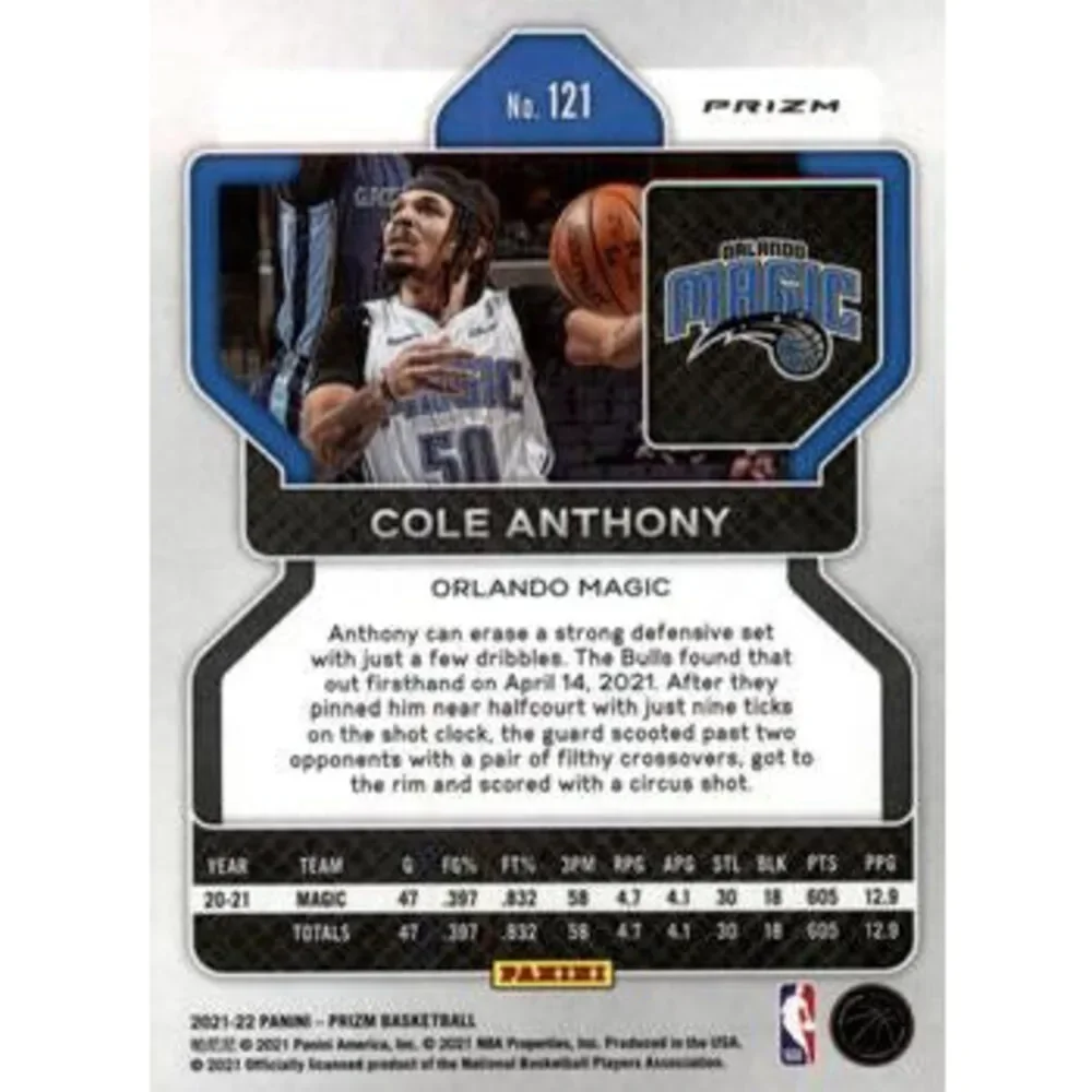 2021-22 Panini Silver Prizm Cole Anthony 121 Orlando Magic